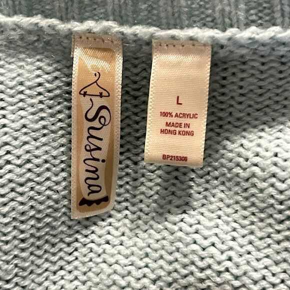 Susina Light Blue Scoop Neck Long Fitted Sweater. Size Large. - Picture 3 of 4